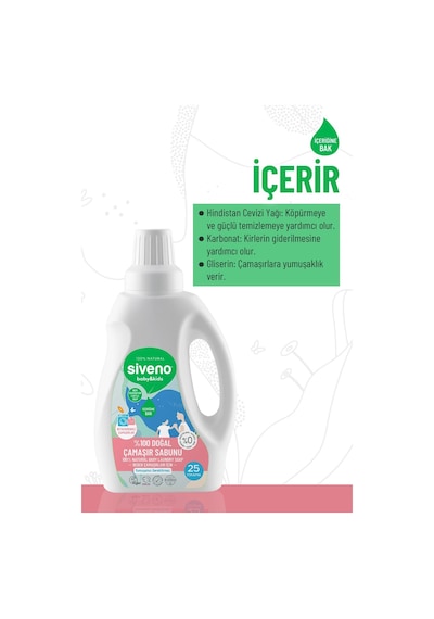 Siveno %100 Doğal Bebek Çamaşır Sabunu Kendinden Yumuşatıcılı Bitkisel Deterjan Konsantre 750 ml X2 Adet