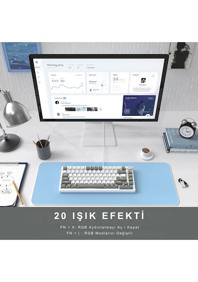 Ak820 Kablolu Mekanik Oyun Klavyesi , Beyaz Işıklı, Beyaz-gri, 82 Tuş, Hot Swap, Anti Ghosting