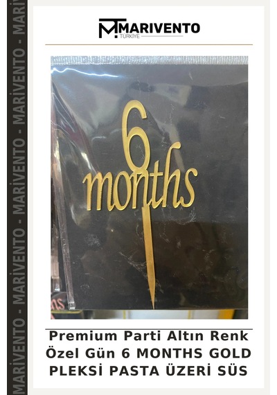 Premium Parti Altın Renk Özel Gün 6 Months Gold Pleksi Pasta Üzeri Süs