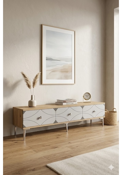 Tsa1897dbs Alfa Tv Sehpası Safirmeşe-beyaz-silver 180cm