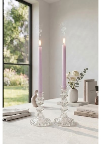 Selen Concept Linea Model Cam Şamdan & Mumluk Orta Boy Ve Büyük Boy Set Şeffaf