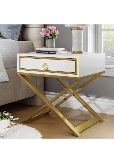 Jasmin Gold Metal Beyaz Komodin