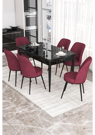 Canisa Concept Kor Serisi, 70x114 Açılabilir Yemek Masası Takımı, Siyah Mermer Desen Masa Ve 6 Bordo Sandalye Masa Siyah Mermer Sandalyeler Bordo Canisa Concept Kor Serisi, 70x114 Açılabilir Yemek Masası Takımı, Siyah Mermer Desen Masa Ve 6 Bordo Sandalye Masa Siyah Mermer Sandalyeler Bordo