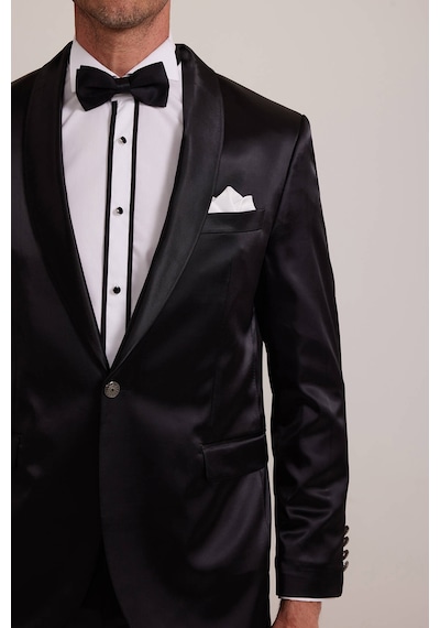 Ysf Erkek Siyah Slim Fit Şal Hakim Yaka Damatlık