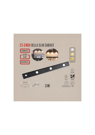 Ct-2464 3w Led Sensörlü Mutfak Ve Dolap İçi Armatür 3 Renk Modlu, Usb Şarjlı