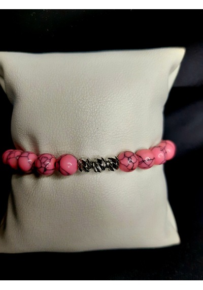 Pembe Turkuaz Taşı Ve Metal Boncuk Detaylı El Yapımı Bileklik Açık Pembe