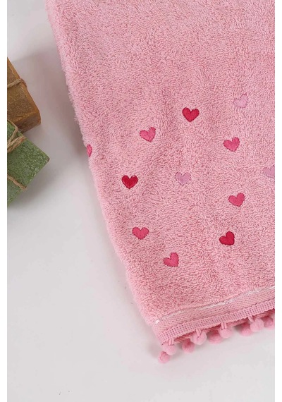 Ponponlu Kalpli El Yüz Havlusu 50x90 Pembe