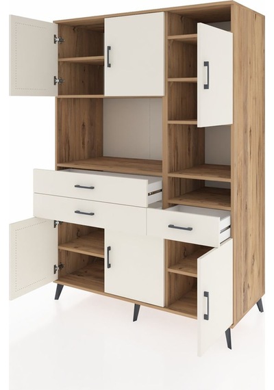 Kronos Dolap 10 Raflı 3 Çekmeceli 6 Kapaklı 132x59x195 Çam-ay... Çam