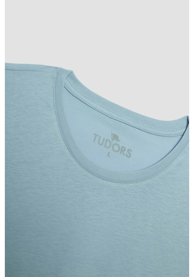 Tudors Erkek Slim Fit Dar Kesim Pamuk Yumuşak Dokulu Basic Açık Mavi Bisiklet Yaka Tişört-31787-mavi Mavi