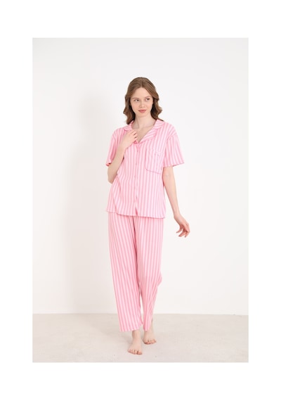 Elitol Cares Örme Likralı Kadın Düğmeli Pijama Takımı Desenli-7