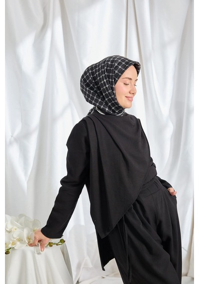 Silk Home %100 Twill İpek Eşarp S539 SİYAH-BEYAZ