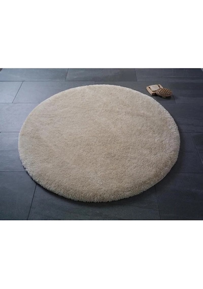 Raschel Carpet Raschel Carpet Yıkanabilir Kaymaz Taban Yuvarlak Peluş Halı Bej