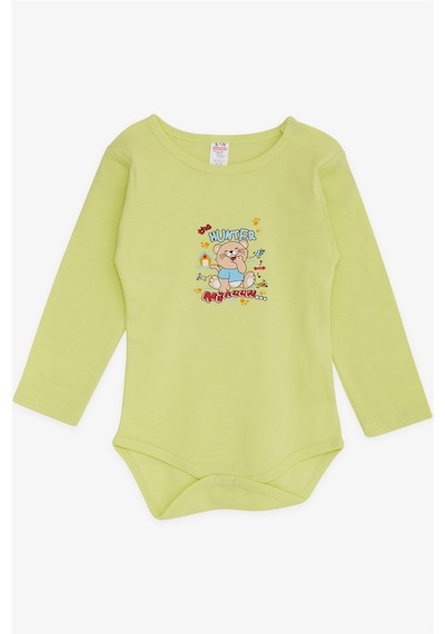 Breeze Erkek Bebek Çıtçıtlı Body Avcı Kedicik Baskılı 9 Ay-3 Yaş, Fıstık Yeşili-fıstık Yeşili Fıstık Yeşili