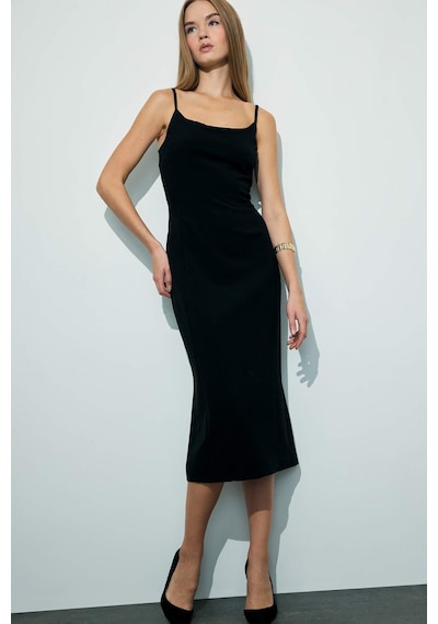 Defacto Bodycon Vücudu Saran İnce Askılı Midi Elbise F9263ax25wnbk81 Siyah