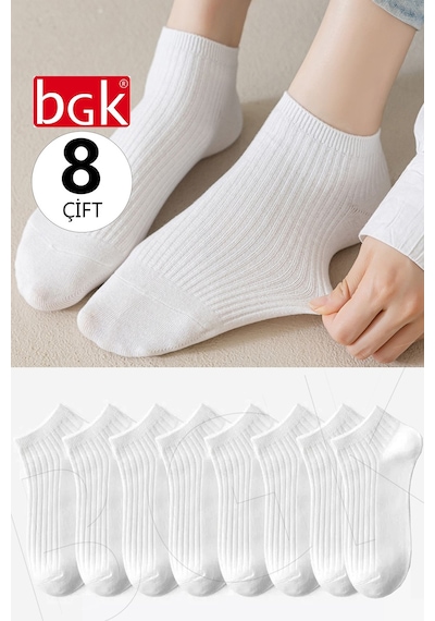 Bgk Unisex 8 Çift Pamuklu Basic Derbili Çorap Siyah-beyaz Beyaz