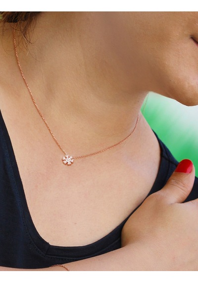 Kar Tanesi Tasarım Zirkon Taşlı Rose Kaplama Gümüş Kadın Kolye 201025086 Gümüş