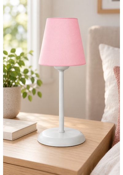 Metal Ayaklı Konik Kumaş Abajur Masa Lambası 14 cm Pembe