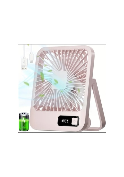 Masaüstü Şarjlı Fan 5 Hız Kademeli Ultra İnce Led Göstergeli Vantilatör Serinletici Mini Klima