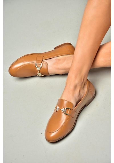 Fox Shoes S944037903 Taba Hakiki Deri Kadın Babet Taba