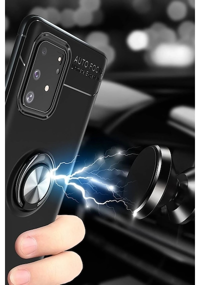 Newface - 752 - Samsung Galaxy Uyumlu A91 / S10 Lite Kılıf Range Yüzüklü Silikon - Csmo-tex - - Siyah-kırmızı