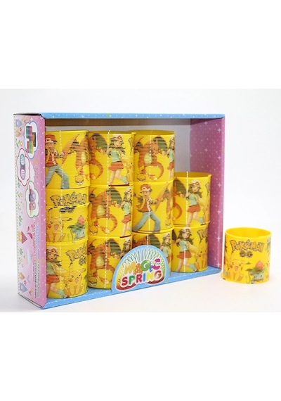 Pokemon Baskılı Gerginlik Yayı - Sarı Plastik Nostaljik Oyuncak 12'li Seti Alk3984