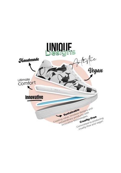 Kadın Vegan Deri Beyaz Sneakers - Flowing Orca Tasarım Çok Renkli