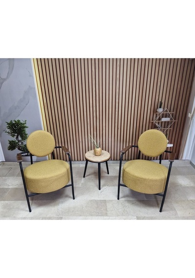 Azra Mobilya Venüs 2 Berjer Set İskandinav Keten Berjer - Büro - Ofis Koltuğu - Ofis Mobilyası -bekleme Salonu Sarı