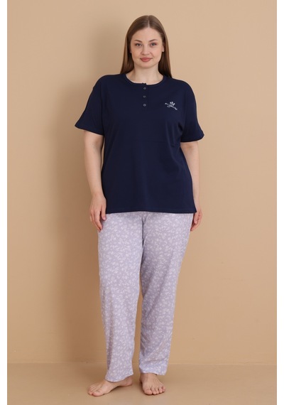 Wordex Mirano 4514 Çiçekli Kısa Kollu Pamuklu Penye Büyük Beden Kadın Pijama Takımı Lacivert Wordex Mirano 4514 Çiçekli Kısa Kollu Pamuklu Penye Büyük Beden Kadın Pijama Takımı Lacivert