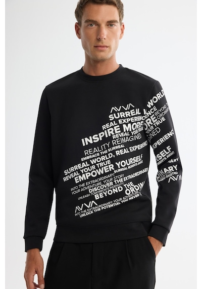 Avva Erkek Siyah Bisiklet Yaka Pamuklu Baskılı Regular Fit Sweatshirt A42y1285