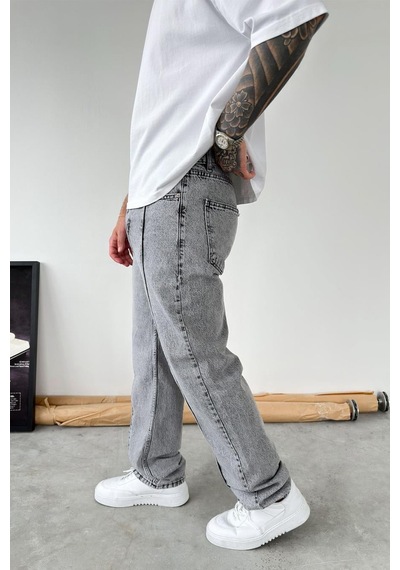 Gri Ön Tasarım Çımalı Baggy Pantolon