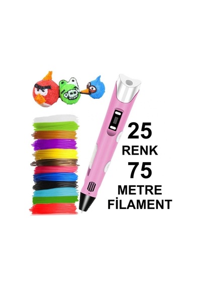 Pembe 3d Kalem Yazıcı+25 Renk 75 Metre 25x3metre Pla Filament