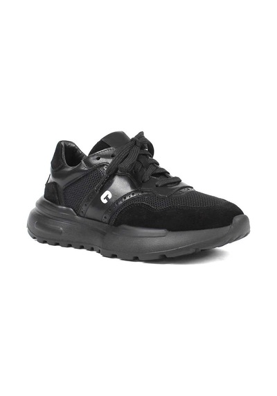 Kadın Siyah Bağcıklı Kalın Tabanlı Süet Deri Sneaker