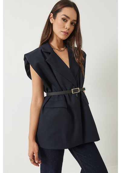 Shade Kadın Cep Detaylı Kemerli Vatkalı Oversize Astarlı Blazer Yelek 11143 60281003 - Lacivert Shade Kadın Cep Detaylı Kemerli Vatkalı Oversize Astarlı Blazer Yelek 11143 60281003 - Lacivert