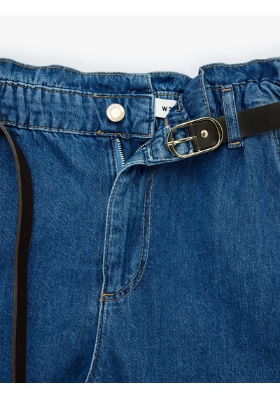 Koton Yüksek Bel Cepli Pamuklu Kemerli Denim Şort Orta İndigo 6sal40038md