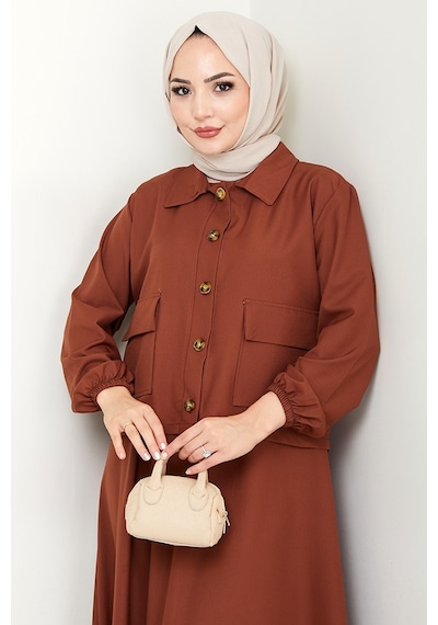 Bestenur Faylin Ceket Elbise İkili Takım 1565 - Taba Taba
