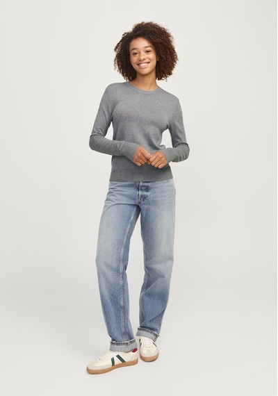 Jack & Jones Kadin Bisiklet Yaka Uzun Kollu Kazak - Cara 12255368 Medium Grey Melange Kırmızı Jack & Jones Kadin Bisiklet Yaka Uzun Kollu Kazak - Cara 12255368 Medium Grey Melange Kırmızı