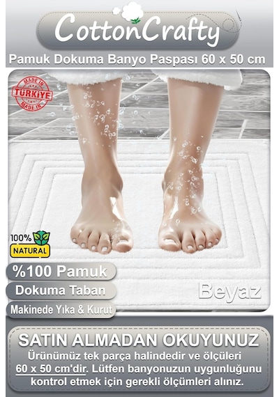 %100 Pamuk Dokuma Su Emici Banyo Paspası Vera 60x50 Cm Beyaz Diğer