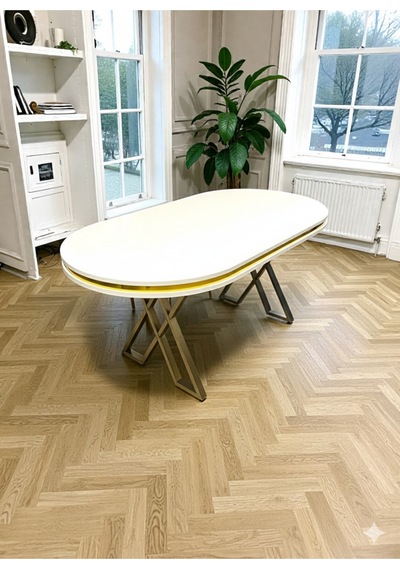 Msy Home Beyaz Gold Detaylı Lake Panel 90 170 Cm Oval Masa Beyaz