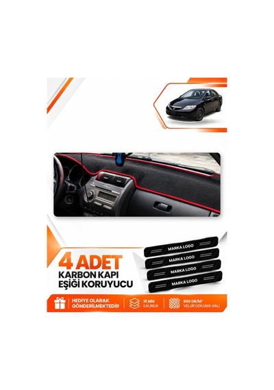 Honda Cıty 2002-2007 Uyumlu Ön Torpido Koruma Kılıfı Halısı Örtüsü - Siyah Kırmızı