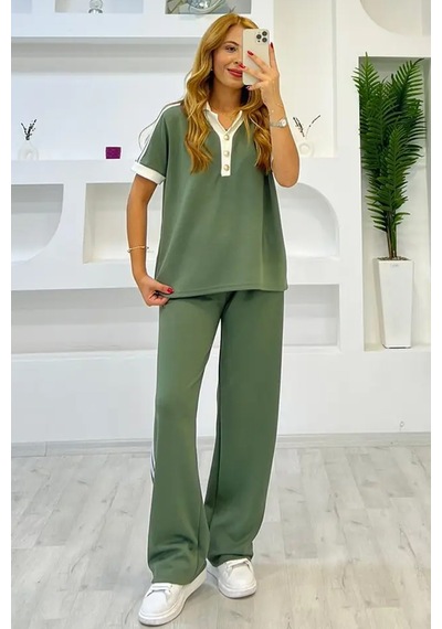 Fiolin Soft Touch Polo Yaka Eşofman Takımı haki Fiolin Soft Touch Polo Yaka Eşofman Takımı haki