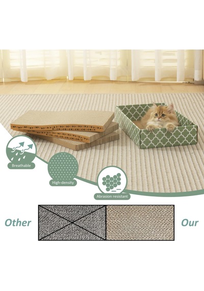 Kedi Tırmalama Tahtası,kedi Kazı Kazan Kutusu İle 3pc Kedi Kazı Tablası,kapalı Kediler İçin Tersinir Oluklu Kedi Scratcher Karton Ve Salon Yatağı, Catnip