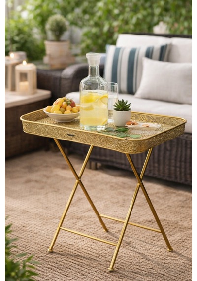 8835 Metal Ayaklı Sehpa 60x60x37,5 Cm Gold