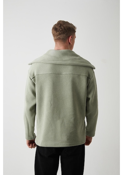 R-5850 Yaka Detaylı Örme Sweat Çağla Yeşili