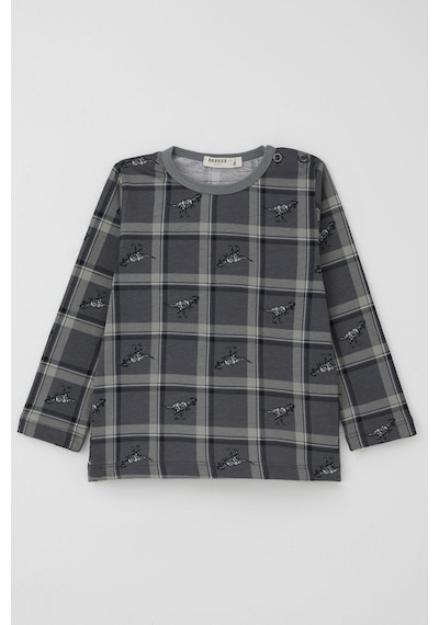 Breeze Erkek Bebek Pijama Takımı Dinozor Krallığı Ekose Desenli 9 Ay-3 Yaş, Gri Gri