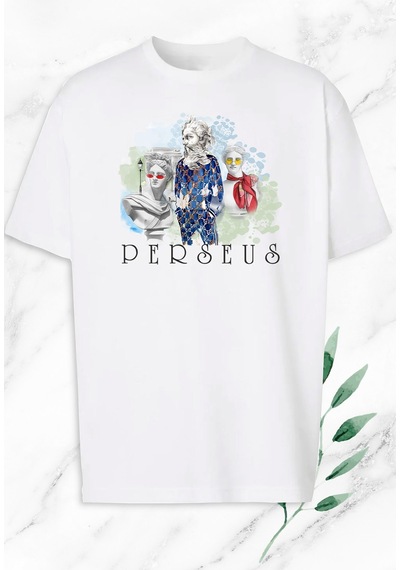 Flood Of Style Oversize Mitoloji Perseus Heykeller Baskılı Beyaz Tişört