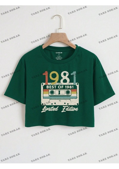 Flood Of Style Crop Ckod-232913 Ses Kaset Ve Mektup Grafik Kırpma Koyu Yeşil