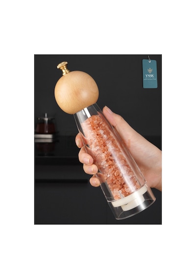 Chacha Home Luxury Bamboox Akrilik Tuz Ve Karabiber Değirmeni Baharat Öğütücü Şeffaf Lüx Gold Detaylı Küçük Boy