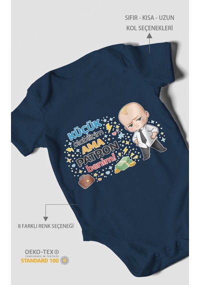 Morivokids Küçük Olabilirim Ama Patron Benim Kısa Kollu Bebek Body Lacivert