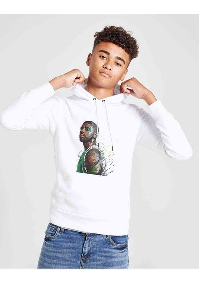 Tshirthane Basketbol Sporcu Baskılı Unisex Çocuk Kapüşonlu Beyaz Sweatshirt Beyaz