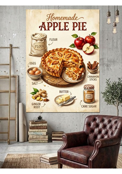 Homemade Apple Pie Tarif Posteri Dekoratif Kanvas - Mdf Ahşap Tablo Çok Renkli